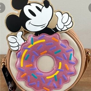 Disney Bioworld Purple Crossbody Mickey Mouse  Donut Bag with Gold Accents